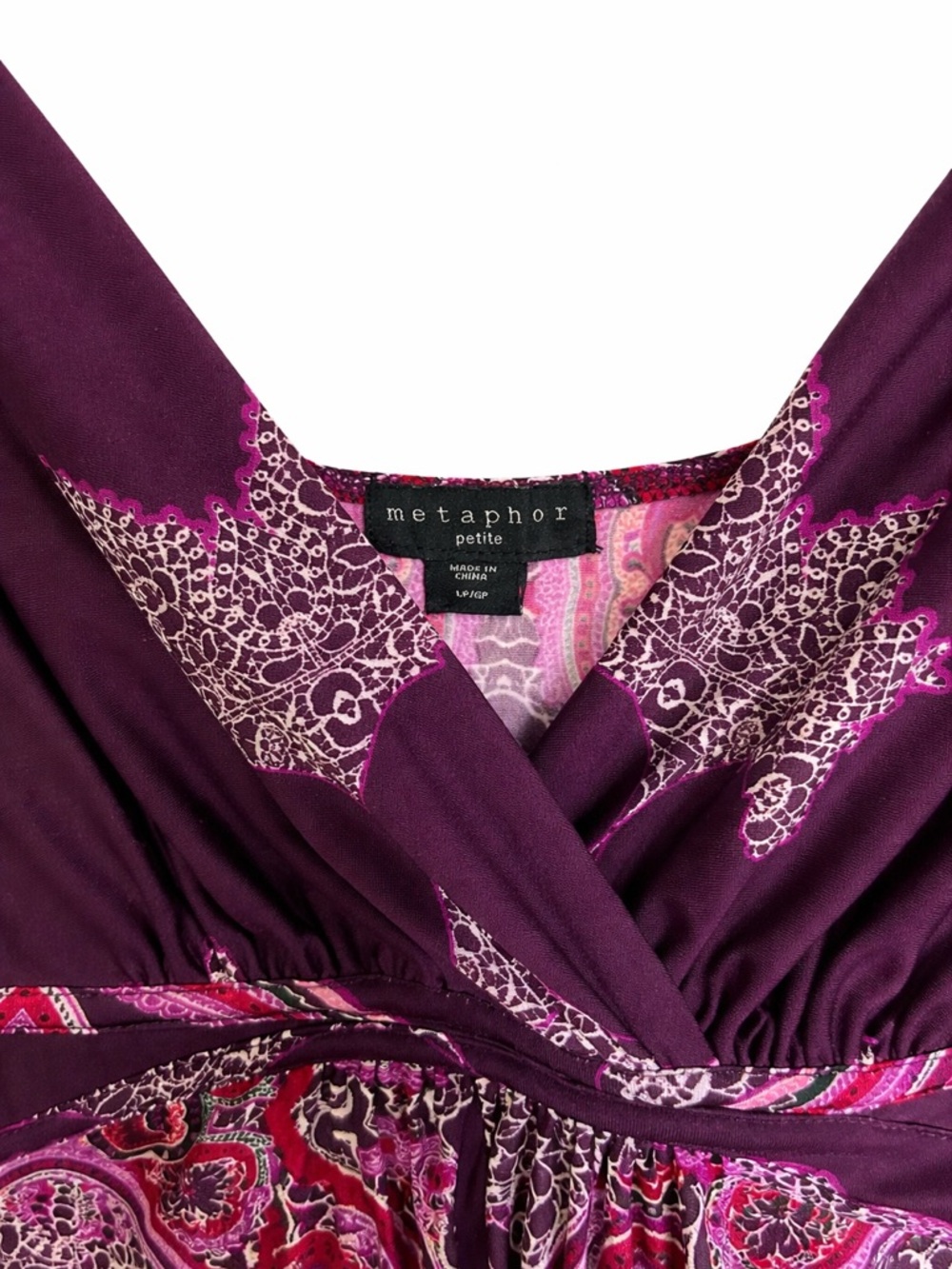 Boho Paisley Maxi Dress Petite Flowy Empire Waist Pink Purple - Picture 6 of 7